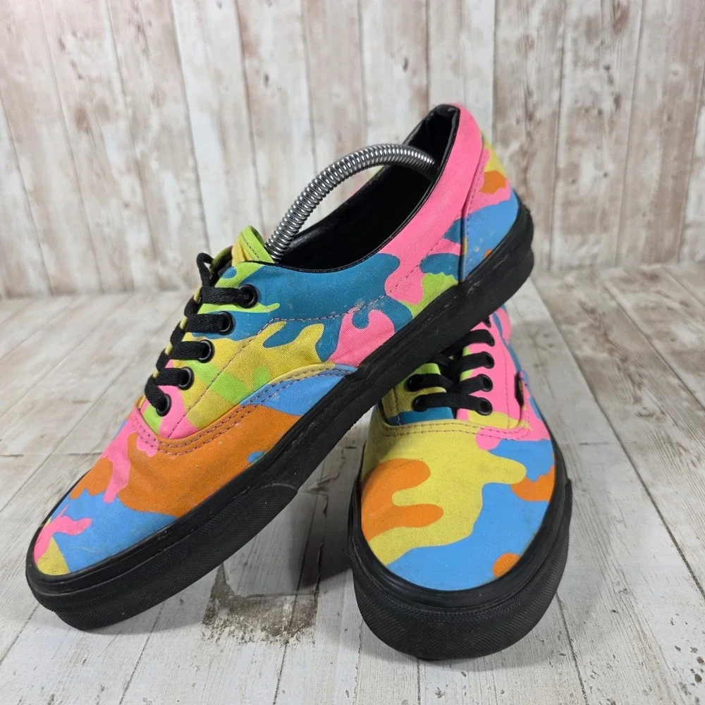 Vans Era Neon Camo Sneakers Multi Color‎ Black Low Shoes Womens 12 Mens 10.5